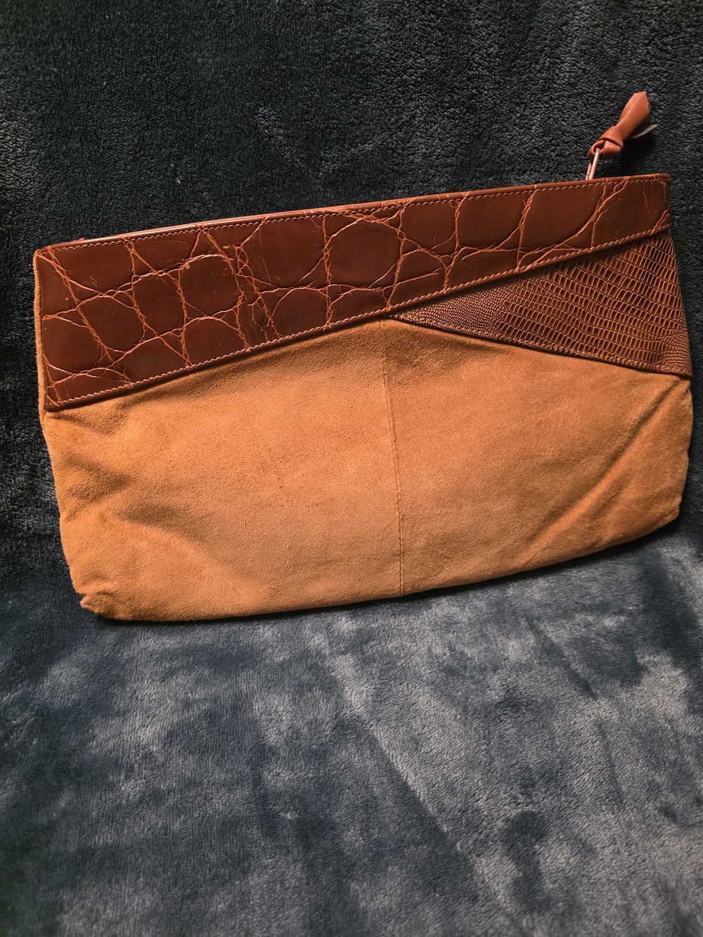Women's Suede & Leather Clutch in Burnt Orange